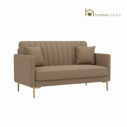 Image of 2 Seater Velum Fabric Sofa Set for Living Room, Modern Design with High Density Foam, Solid Wood Frame, Ergonomic Comfortable Seating for Home & Office (Light Brown, 2 Seater | Soft foam comfort, Strong wood frame