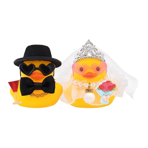 wonuu Mini Wedding Rubber Duck, Groom Holding Wine Glasses and Bride with a Bouquet, Romantic Couple Duckies Set, Heartwarming Gift, Dashboard Decor, Car Ornament, Home Decoration, Ultra-Minimalist