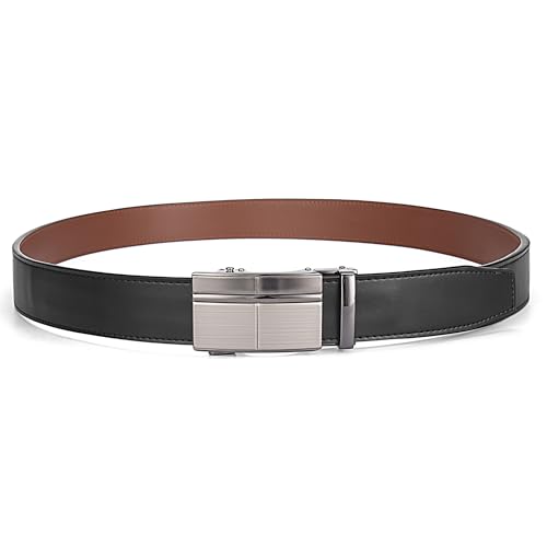 Image of Mens Black Belt Leather Ratchet Belts for Men Adjustable Men's Belts for Dress Casual with Gift Box, Trim to Fit