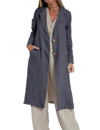 Trench coat en lin femme léger et respirant veste longue fluide