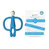 Matchstick Monkey Antimicrobial Silicone Teether & Gel Applicator, Easy Grip, BPA-Free + Multi-Use Holder Strap for Stroller, Car, Highchair, 3M+, Blue