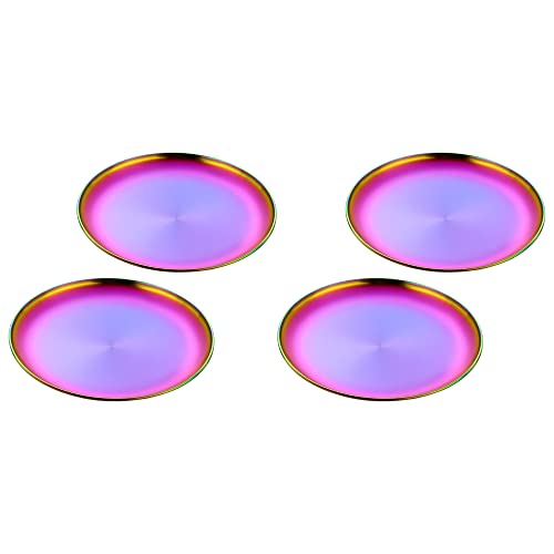 Meisha Ensemble de 4 Assiette à dîner, Acier Inoxydable Titane plaqué Assiettes à dessert, Assiette de Service Ronde / Assiette Menu / Accessoires de Table en Arc-en-ciel de 29.7 cm