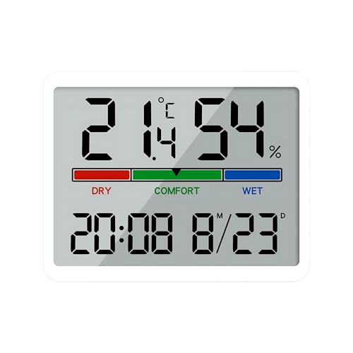 Image of DeWire 3-in-1 Digital Hygrometer Thermometer Alarm Clock - Smart Room Monitor with Comfort Indicator, Date & Time Display, Multiple Mounting Options for Home, Office, kids Room - White