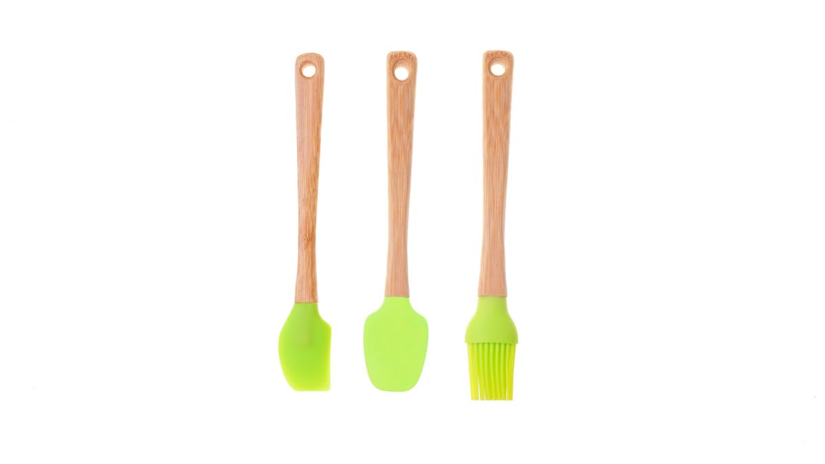 Qullex 3'lü Spatula Seti,Ahşap Saplı Silikon Spatula Seti