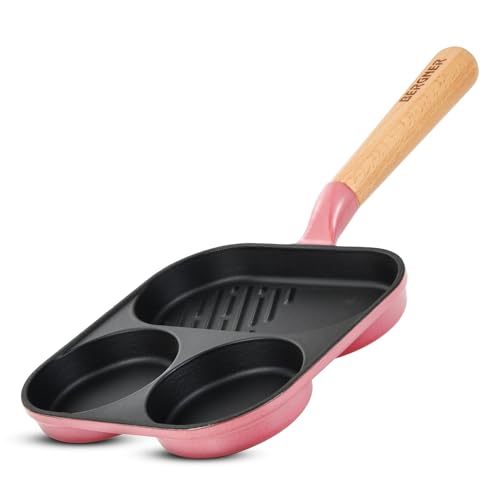 Image of BERGNER Excalibur Lightweight Cast Iron 18cm Breakfast Pan, Sturdy Wooden Handle, Non-Stick Coating, PFAS Free, Perfect Heat Distribution, Elegant Design - Induction Compatible (Pink)