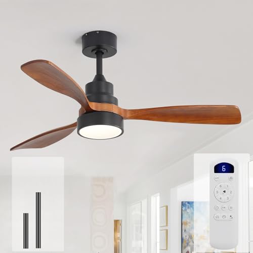 Image of Sofucor 48 Inch Wood Ceiling Fans with Lights, Flush /Downrod Mount, Brown