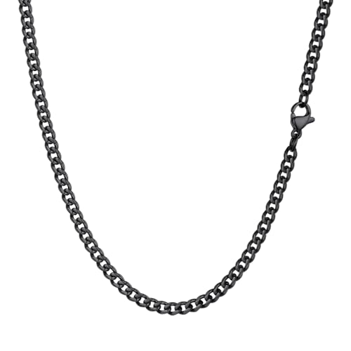 PROSTEEL Men Sturdy Cuban Chain Necklace, 3/6/9/12mm, 14" 18" 20" 22" 24" 26" 28" 30" Length, Gold Plated/316L Stainless Steel/Black (Send Box) 61.0 Centimetres 3mm-black