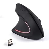 Justdfine Ergonomische Maus, 2,4 G kabellose vertikale Maus mit USB-Empfänger, Linkshänder, 1600D-PI 6 Tasten, Linke vertikale ergonomische Maus für Laptop, Büro, PC, die fünfte Generation, Schwarz
