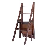 Sedia pieghevole a 4 livelli, trasformabile, in legno, pieghevole, capacità di carico 100 kg, per camera da letto, dispensa, balconi, ecc. (marrone noce)