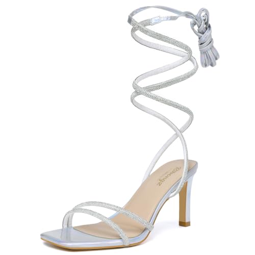 Image of RIBONGZ High Heels for Women Kitten Heeled Sandals with Ankle Strap Round Open Toe Strappy Stiletto Heels Comfort Summer Wedding Party Evening Prom Daily Dressy Shoes