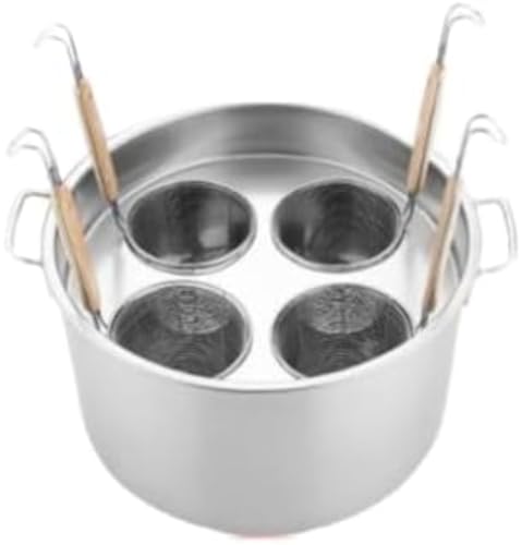 業務用 店舗用 そば鍋 麺料理鍋セット ステンレスザル付 ストック鍋 パスタ鍋 おでん鍋 カレー鍋てぼこし器 3穴 4穴 5穴 IH対応 ガス火対応片手鍋 調理器具 サビない、耐久性と多用途性があり、多機能飲食店家庭用 業務用 (タイプD,4穴)