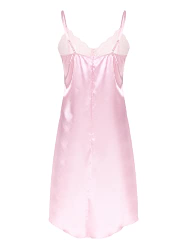 Men's Lace Patchwork Satin Sissy Dress Irregular Hem Sleeveless Sleepwear Pajamas Nightdress2