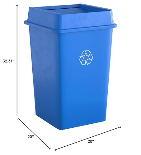 Image of 35 Gallon Blue Square Commercial Trash Can with Lid
