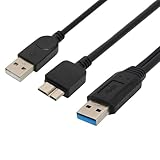 RKEBK Dual USB 3.0 Type A to Micro B USB Y Shape High Speed Cable for External Hard Drives/S eagate//WD/Hitachi//Wii U