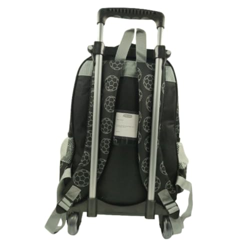 Mochila Infantil De Rodinha com Estampa de Bola de Futebol, Alças Ajustáveis, Bolso Frontal