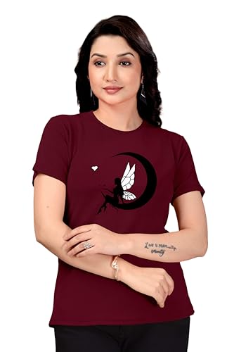 Image of Women Round Neck Printed Cotton Blend Regular Fit T-Shirt