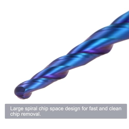 Image of uxcell Tapered Ball Nose End Mill CNC Router Bit, 1.5mm Radius 1 /4 inch Shank Solid Carbide Nano Coated Upcut Spiral 2 Flutes Cutter Milling Tool, 3mm Dia 3 inch Total Length
