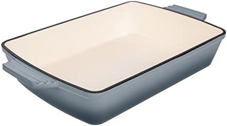 Lexi Home Cast Iron Enameled Rectangular Oven Baking Dish 13", Casserole Dish, Rectangle Cooking & Bake Pan for Lasagna, Casseroles, Roasting Meats & More, Kitchen Cookware - Grey