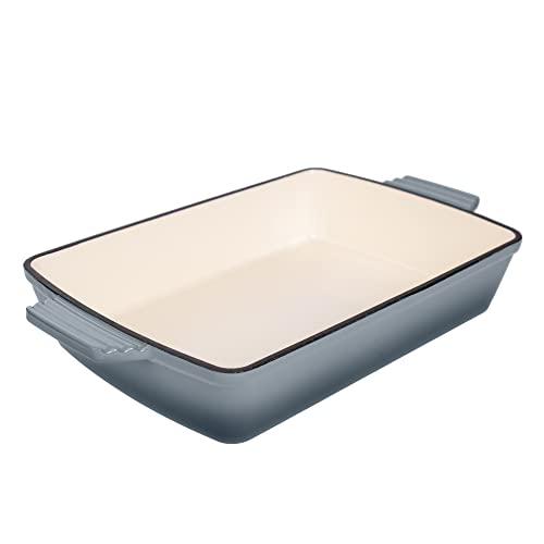 Lexi Home Cast Iron Enameled Rectangular Oven Baking Dish 13", Casserole Dish, Rectangle Cooking & Bake Pan For Lasagna, Casseroles, Roasting Meats & More, Kitchen Cookware - Grey #TOP8