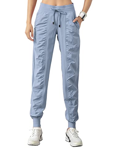 TOPLAZA Pantalones Verano Mujer Cintura Elástica Plisado Talle Alto con Bolsillos Cordones, Azul, S