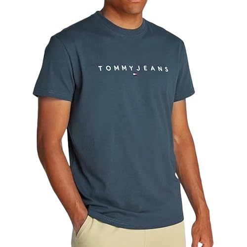 T-Shirt Bleu Homme Tommy Hilfiger Reg Linear en maille douce col rond