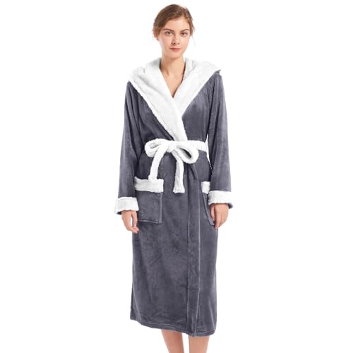 Image of Inner Wish Women Hooded Plush Robe, Fleece Highly Absorbent Cozy Warm Bathrobe