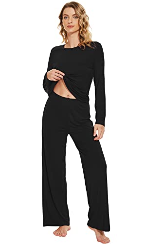 WiWi Bamboo Viscose Pajama Set for Women Soft Long Sleeve Top with Pants Sleepwear 2 Piece Pjs Sets Sleepwear S-XXL3
