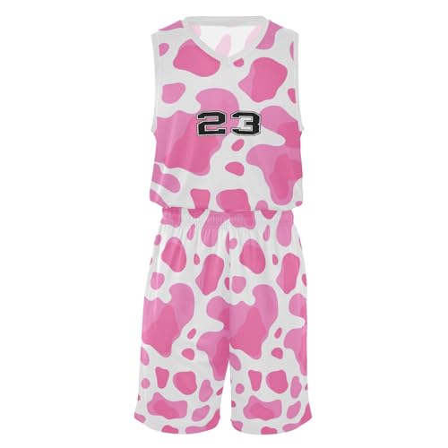 FLildon Cow Print Boys Basketball Jersey Set Tank Top Shorts Tracksuit Sport Training Suit for Kids, XXL