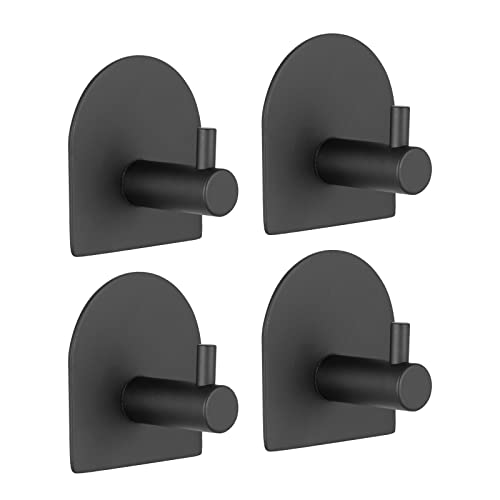 Ibergrif M34451B, 4 Pièces Crochet Adhésif 3M, Mural de Salle Bains, Accroche Torchon Cuisine, Tableau sans Percer, Autocollant Adhesif Acier Inox, Noir