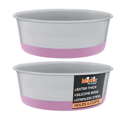 Master Pet Stainless Steel Dog Bowls Set, 4 Cup, Hyper Pink