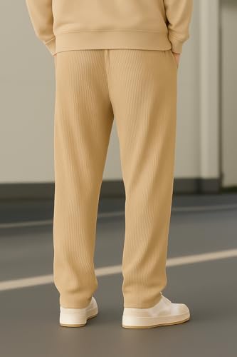 Image of Preneum Men Mid Rise Poly Cotton Loose Fit Trouser|Korean Style Travel & Lounge Wear with Pockets (Available in Plus Size)