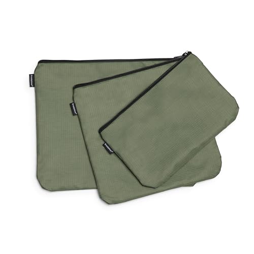 Brookstone Travel Storage Pouch - 3 Piece Flexible and Expandable Travel Zipper Pouch Set for Toiletry, Makeup, and Cosmetics, Olive3