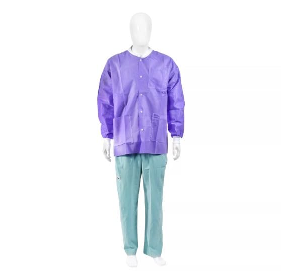 Cardinal Health™ SMS Disposable Knit Collar Lab Jacket, Gray, Large, Pack of 10