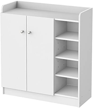 HOMCOM Shoe Storage Cabinet Home Hallway Furniture 2 Doors w/Adjustable 4 Shelves Cupboard Footwear Rack Stand Organiser White