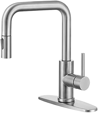 Etechydra High Arc Stainless Steel Single-Hole Bar Kitchen Sink Faucet - Brushed Nickel, Modern Deck Mount