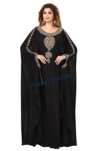 Adiba Creation Sale New Moroccan Dubai Kaftans Farasha Abaya Caftan Long Gown Eid Ramada Dress Party Wear Formal Wear (Black, Large) #TOP3