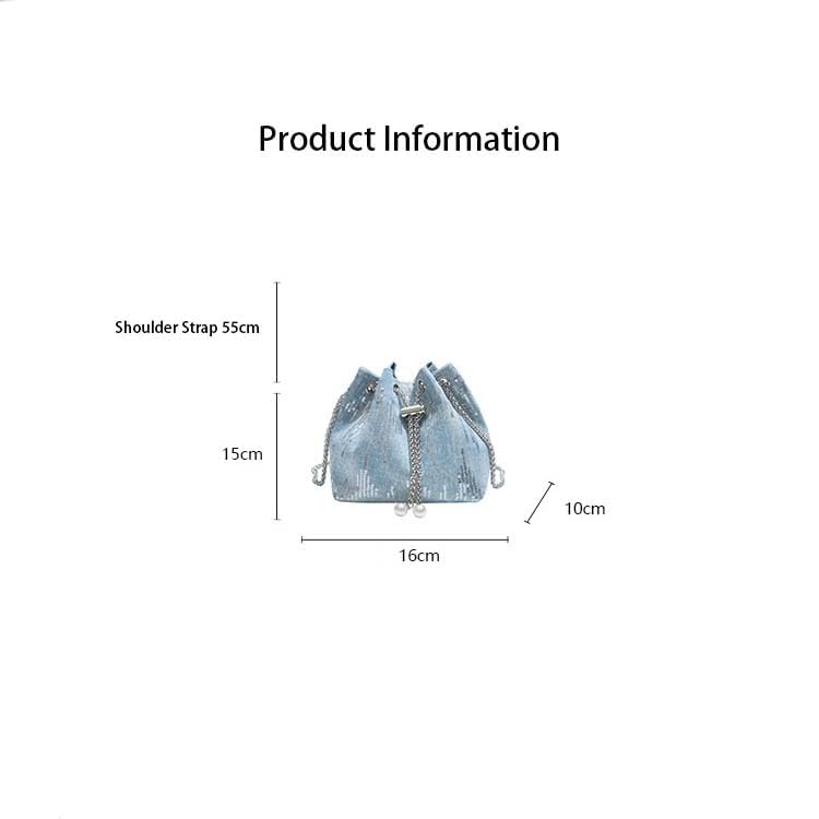 Glitter Denim Bucket Bag for Women Sequin Drawstring Crossbody Handbag Mini Shoulder Clutch Purse2