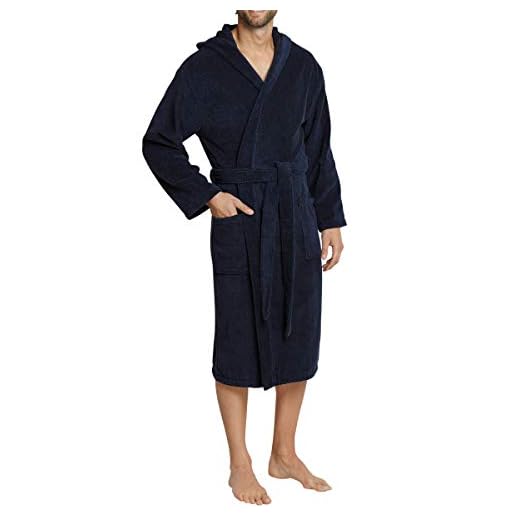 Schiesser Herren Bademantel Kapuze 128546-815, Blau (815-navy), Gr. 48 (S)