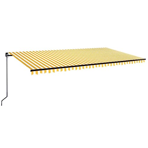 vidaXL Outdoor Garden Manual Retractable Awning - 500x350 cm, Aluminium, Water- Polyester Fabric, Yellow/White Stripe