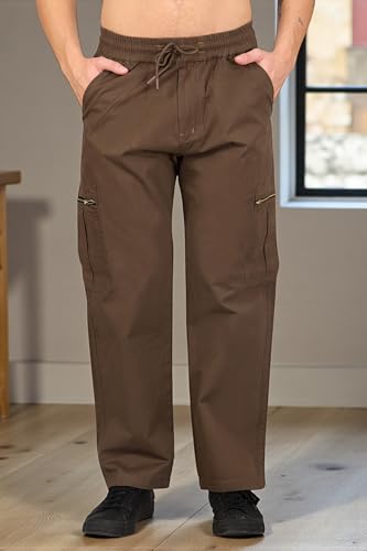 Image of RynoGear Oversized Cotton Cargo Pants for Men || Pant for Man || Wide Leg Cargo for Men || Brass Metal Zipper on Fly & Side Cargo Pockets