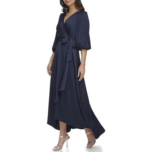 DKNY Women's Balloon Sleeve Satin Faux Wrap Maxi Dress3