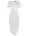 OUGES Womens Deep V-Neck Asymmetrical Fold Sheath Dress, White, Large