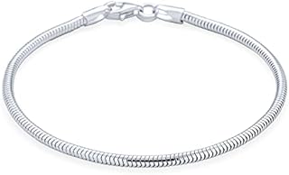 Strong .925 Sterling Silver Snake Chain Bracelet For Women Teen Lobster Claw Clasp Fits European Charm Beads 7 8 9 Inch