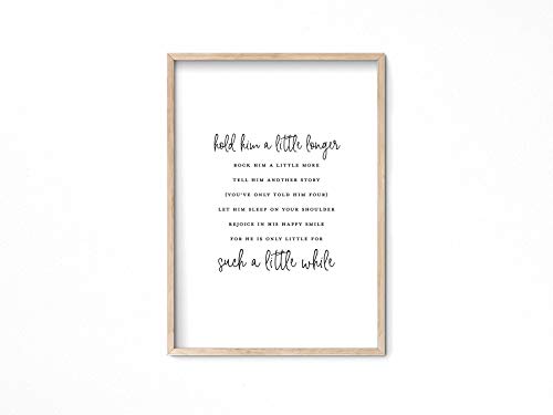 Hold Him A Little Longer Baby Quote Wall Art for Boy Nursery