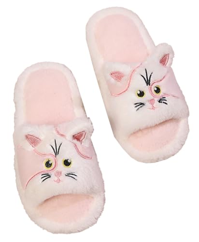 Plush Animal Slippers Soft Women's Cozy Home Shoes Bedroom Cartoon Cute Cat Stylish Open Toe Cotton Slippers