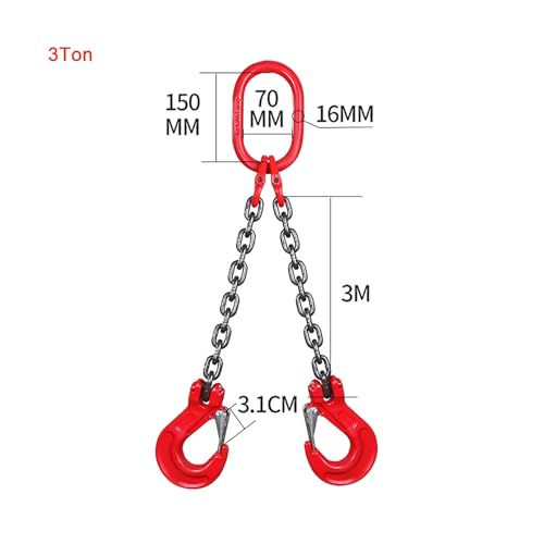 Cinghia a catena, doppia gamba con ganci, capacità 3 tonnellate, grado 80 Mn-acciaio per sollevamento, ideale per miniere, macchinari, porti ed edifici