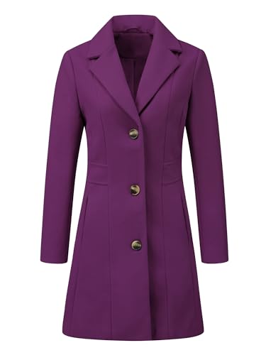 Allegra K Women's Dark Purple Large Trench Coat - Elegant Single Breasted Winter Outerwear