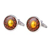 Skcess Manschettenknöpfe Silbergelber Manschettenknopf, Manschettenknöpfe Für Herren Kohlefaser Messing Manschettenknöpfe Hochzeit 17X17 MM