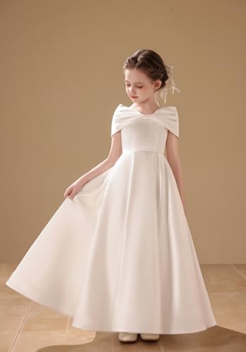 Satin Flower Girl Dresses for Wedding First Communion Dresses for Girls A Line Floor Length Pageant Party Dress3