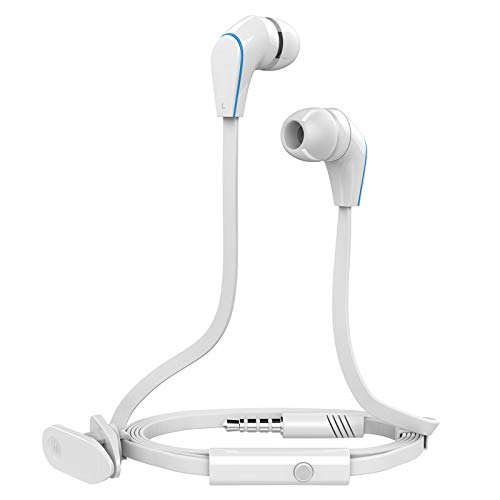 Xflelectronic in-Ear Headphones, Playback Control, Earphones with Microphone, Tangle Free Earbuds, 3.5mm Flat Cable, for iPod/IPad/iPhone/and Mp3/Mp4 Players,White